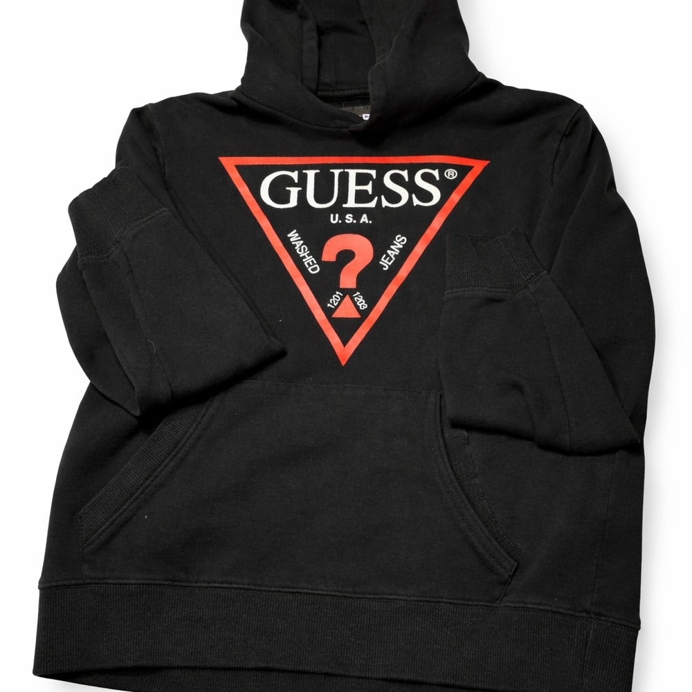 GUESS Original Logo Pullover Hoodie Black Red White Size S